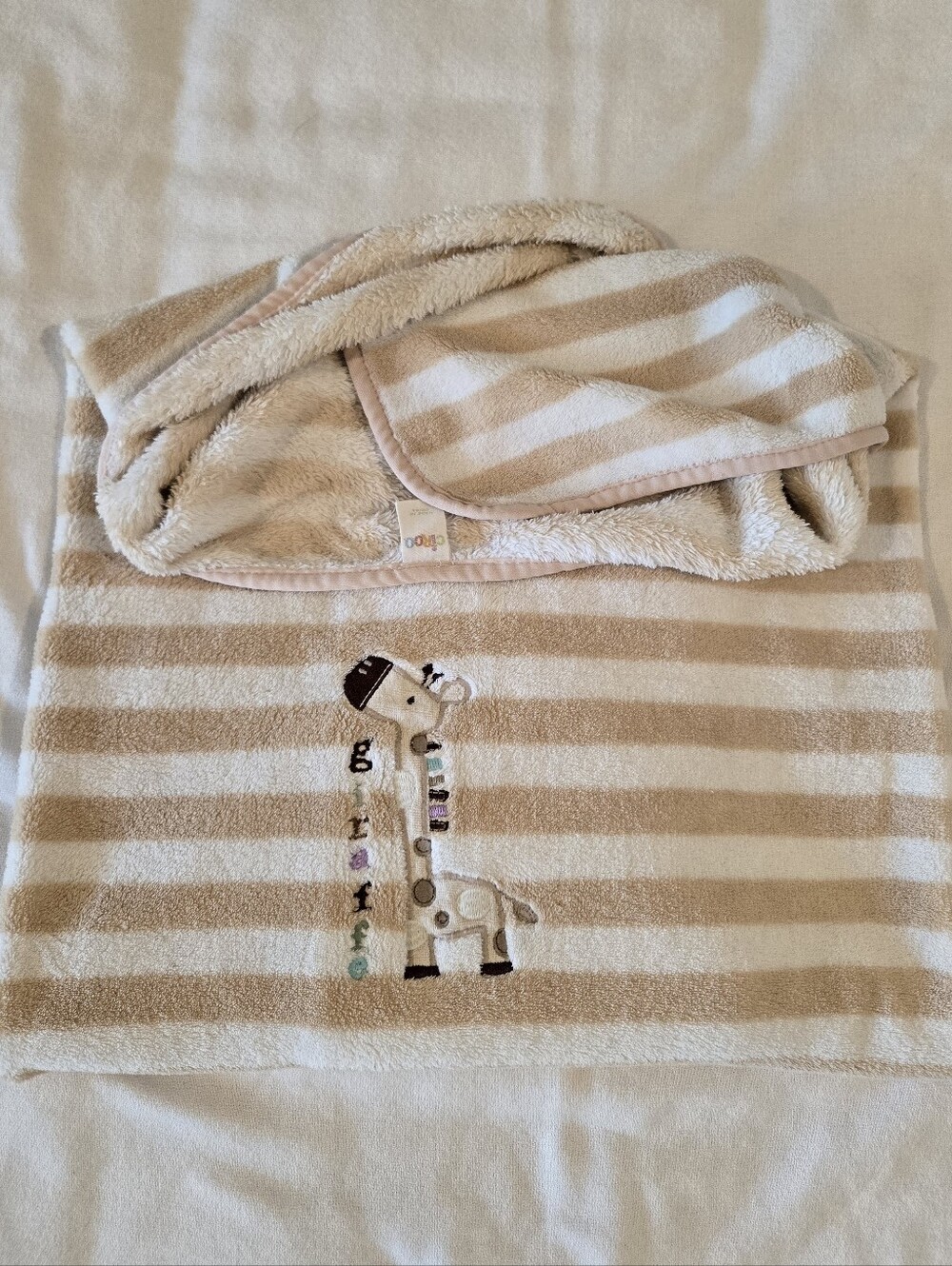 Circo Giraffe Plush Baby Blanket Tan Cream Stripe 28 X 40